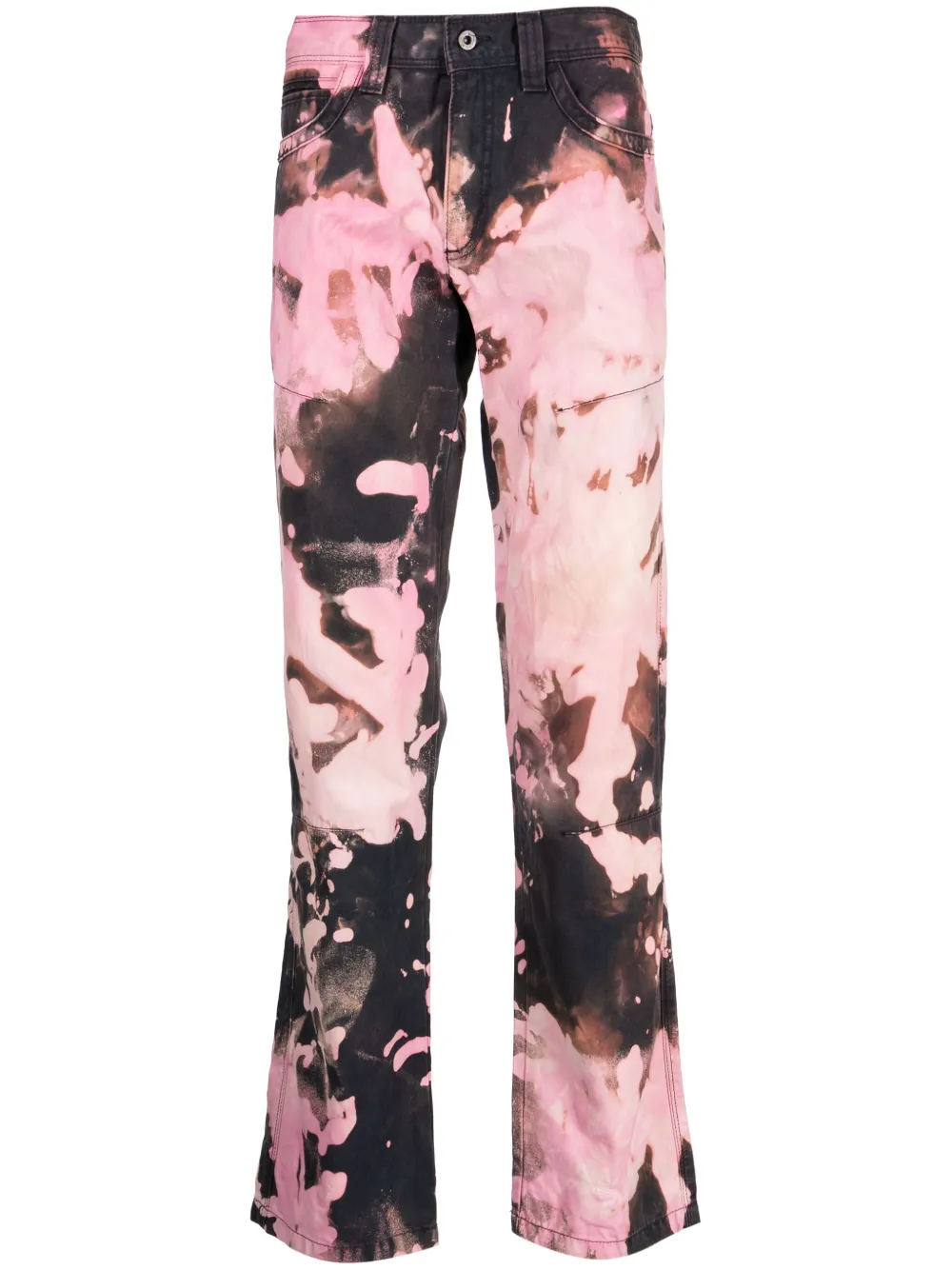 Stain Shade Bleached-effect Straight-leg Trousers In Pink