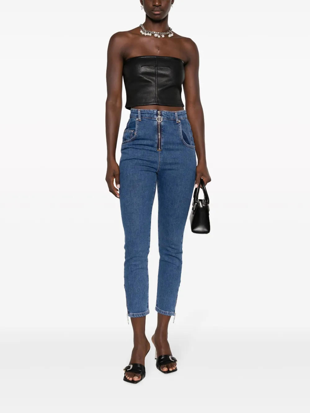Moschino zip-up cropped jeans - Blauw