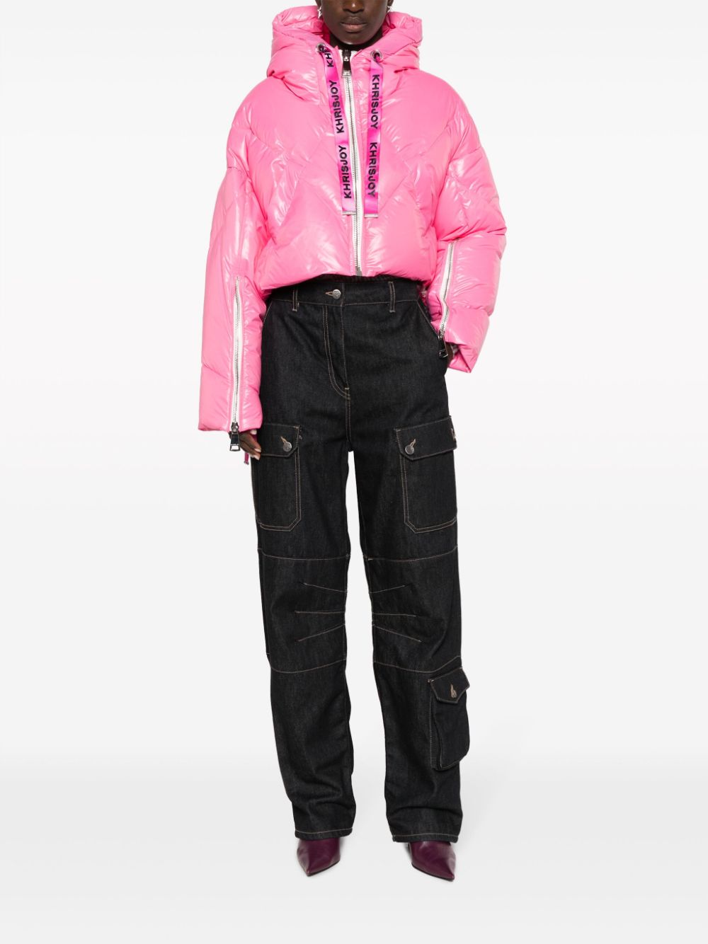 Khrisjoy logo-drawstring puffer jacket - Roze