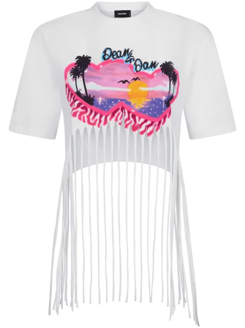 DSQUARED2 playera con estampado gráfico y flecos
