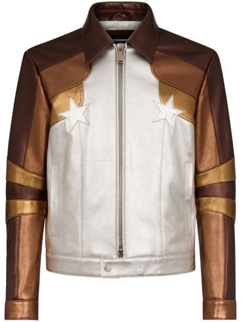 Dsquared2 metallic panelled leather jacket