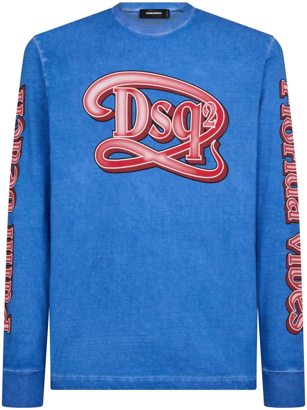 Dsquared2 Logo-print Stonewashed Cotton T-shirt In Blue