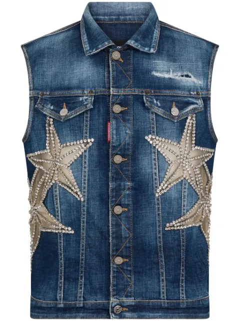 DSQUARED2 gilet en jean à appliqués étoiles