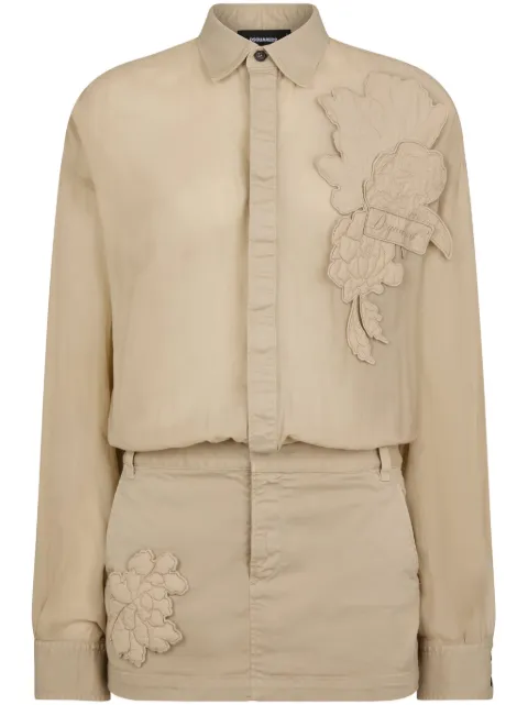 DSQUARED2 floral-appliqué cotton shirt dress