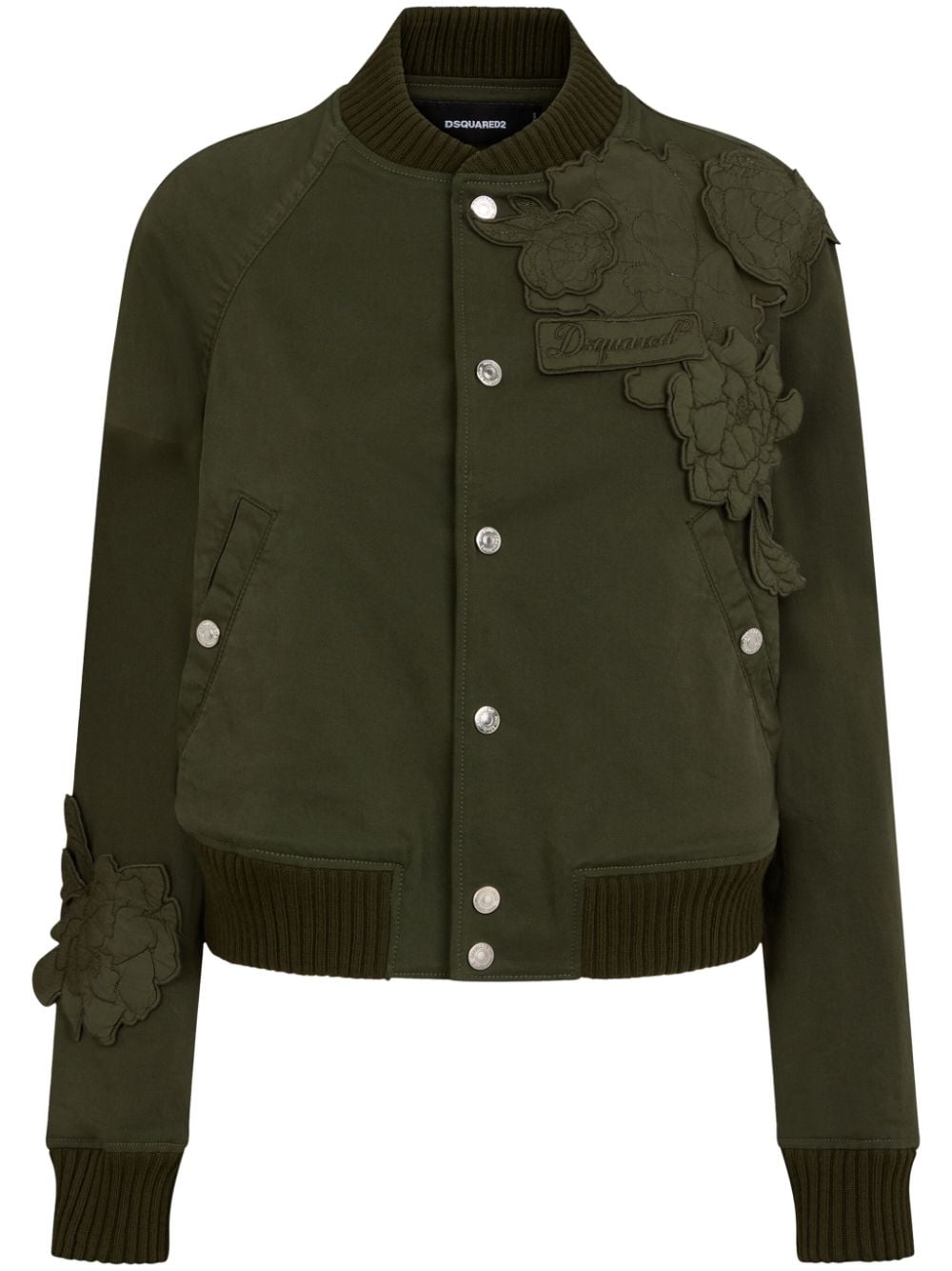 Dsquared2 Floral-appliqué Cotton Bomber Jacket In Green