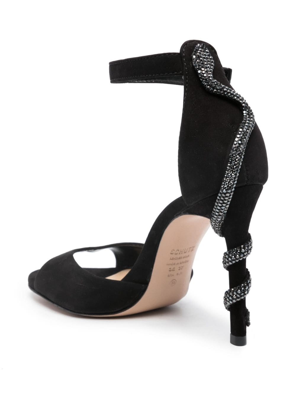 Shop Schutz Metallic-snake Suede Sandals In Black