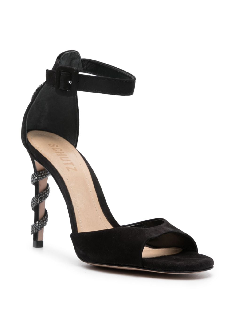 Shop Schutz Metallic-snake Suede Sandals In Black