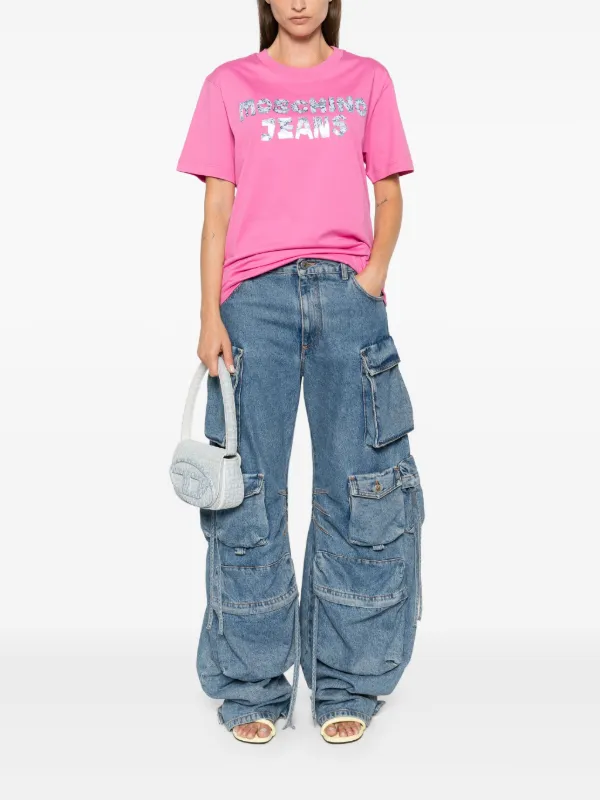 【関税込み】Moschino Jeans ピンク ブリーチ Tシャツ MOSCHINO JEANS logo-print T-shirt | Pink | FARFETCH IL