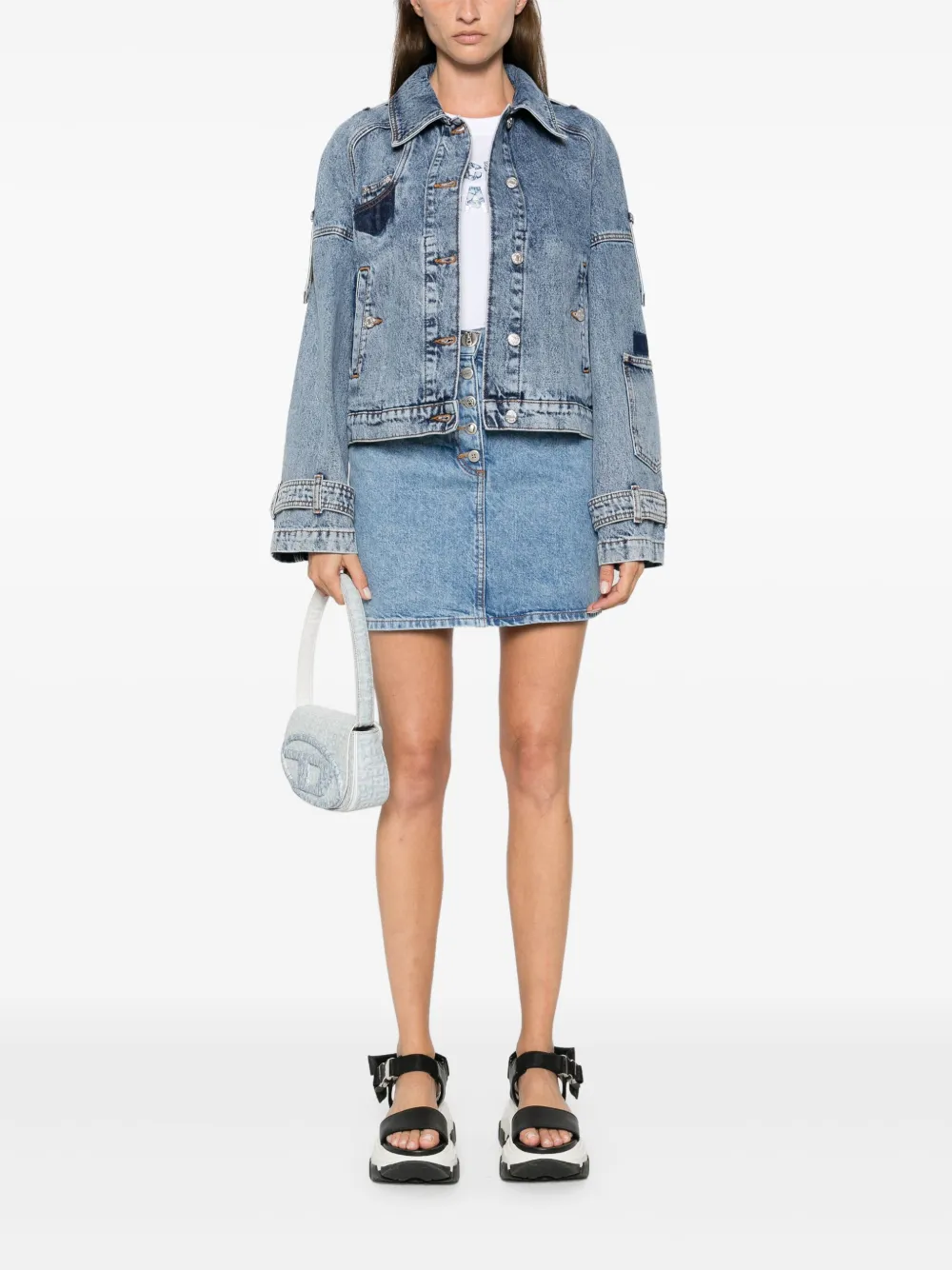 MOSCHINO JEANS Spijkerrok met knopen met gegraveerd logo - Blauw