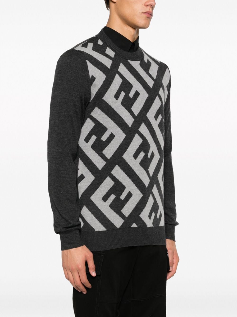 Shop Fendi Ff-jacquard Wool Jumper In Grey