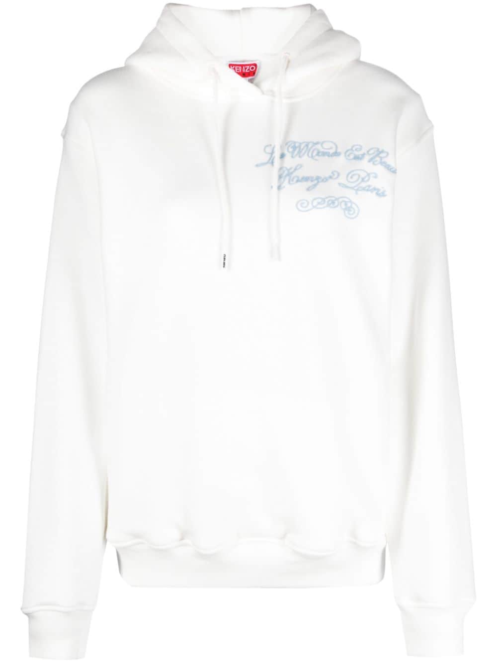 Shop Kenzo World Embroidered Cotton Sweatshirt In White