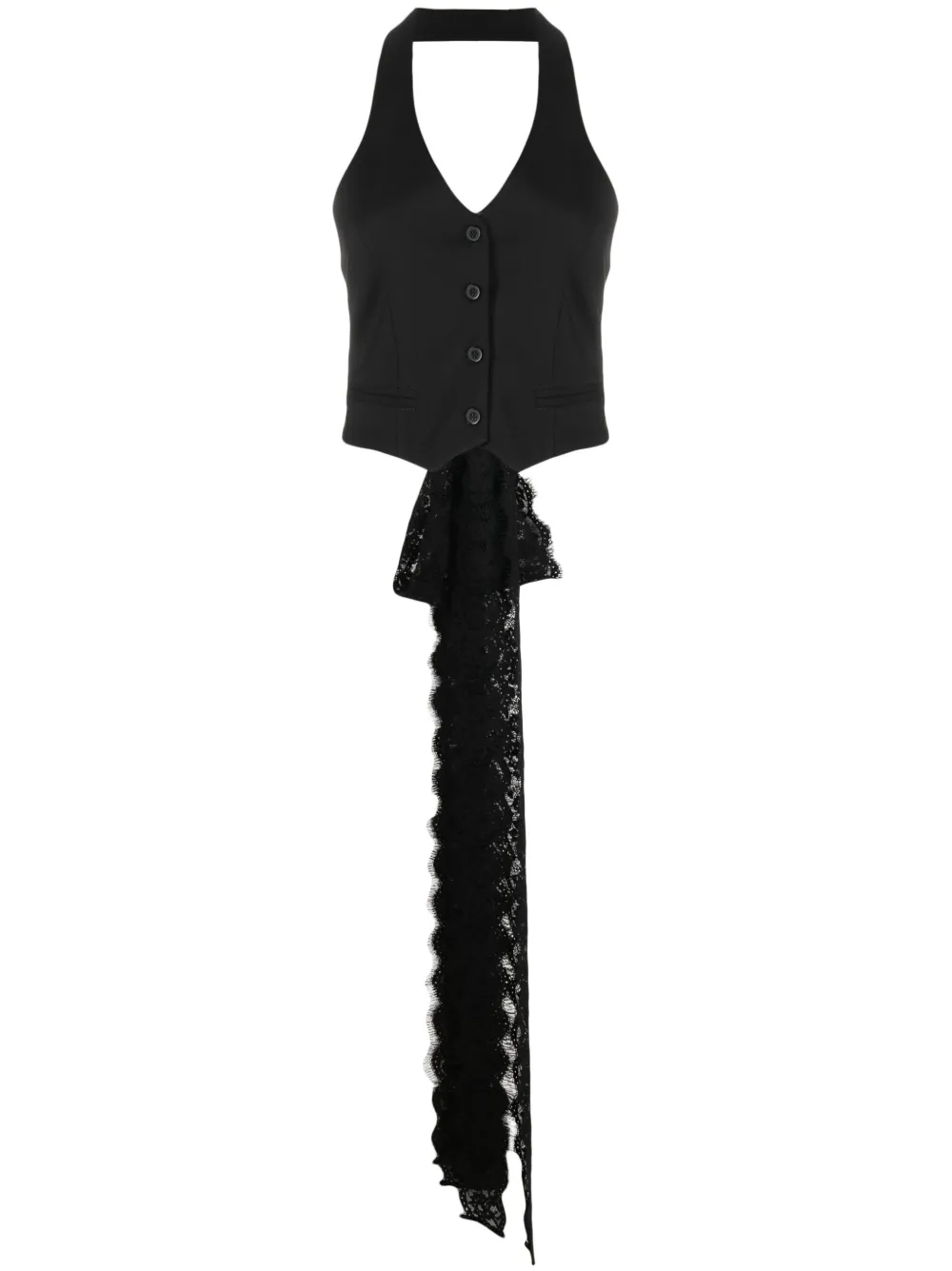 Loulou x Rue Ra gilet met kant Zwart