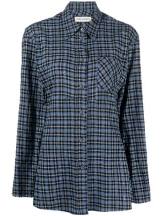 Louis Vuitton Plaid Black White Cotton Womens Blouse Top Button