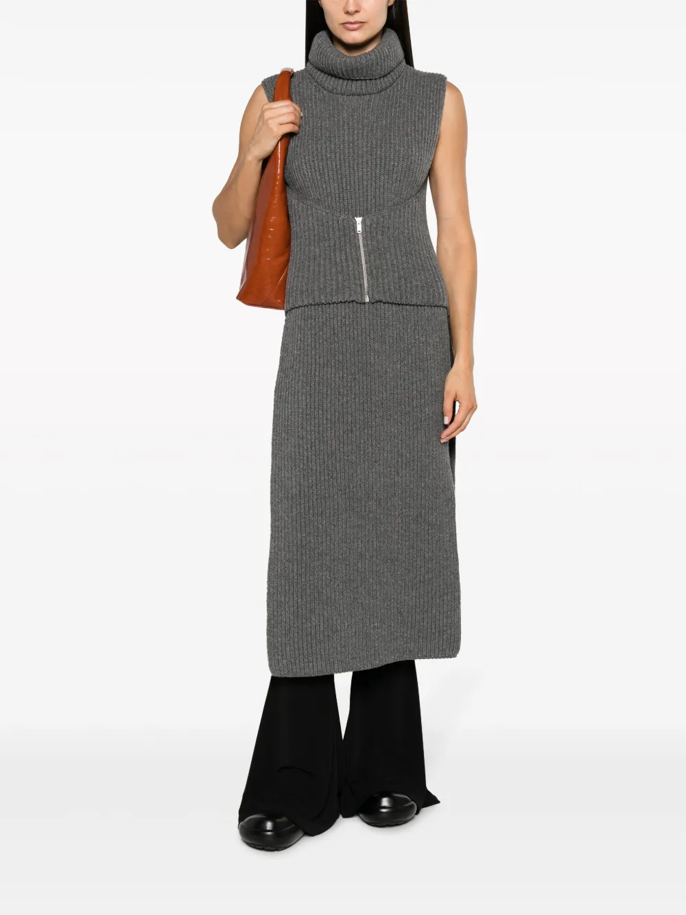 Jil Sander detachable-collar ribbed-knit dress - Grijs