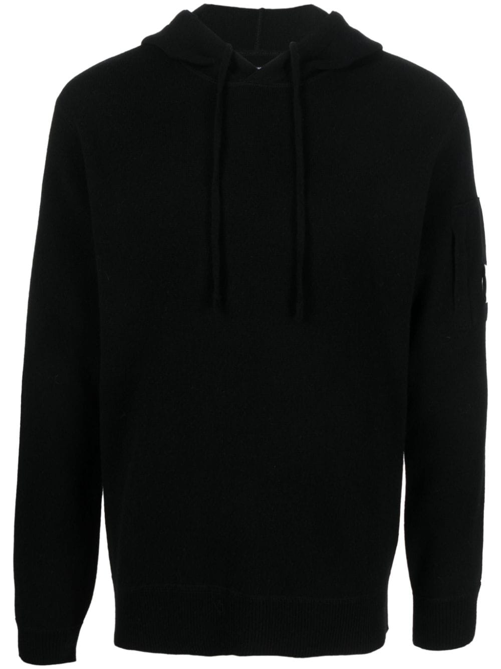C.p. Company Lens-detail Knitted Wool-blend Hoodie In Black