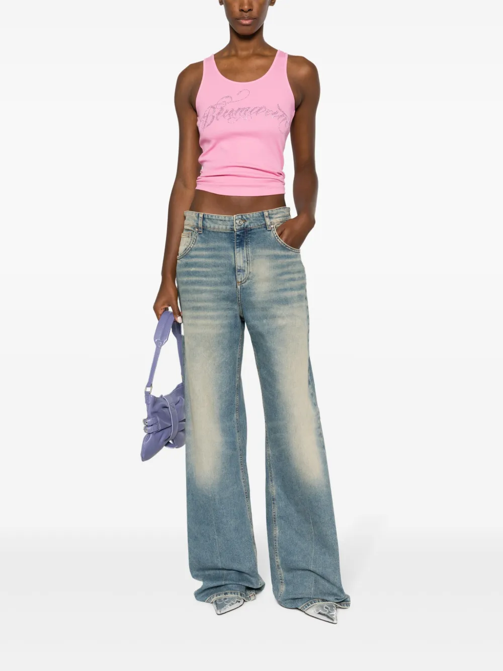 Blumarine Tanktop met stras logo - Roze
