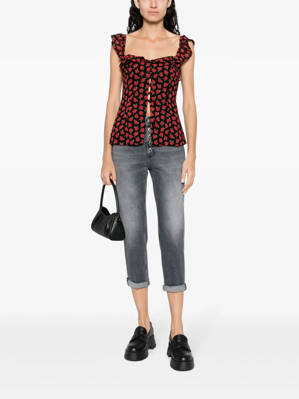 DONDUP logo-patch cropped jeans - Zwart