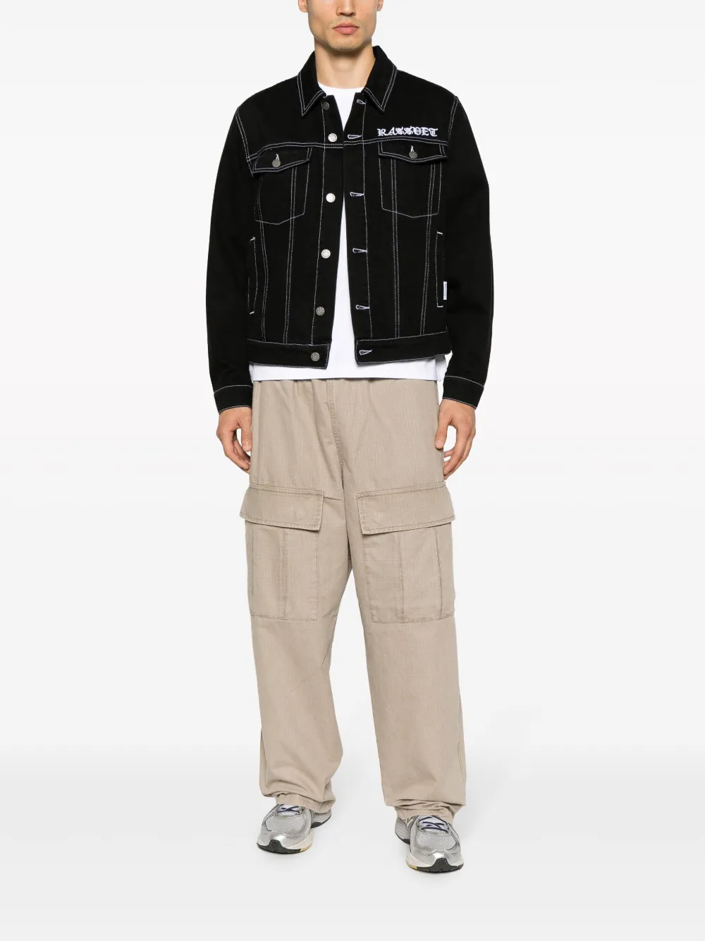 PACCBET logo-embroidered cotton denim jacket - Zwart