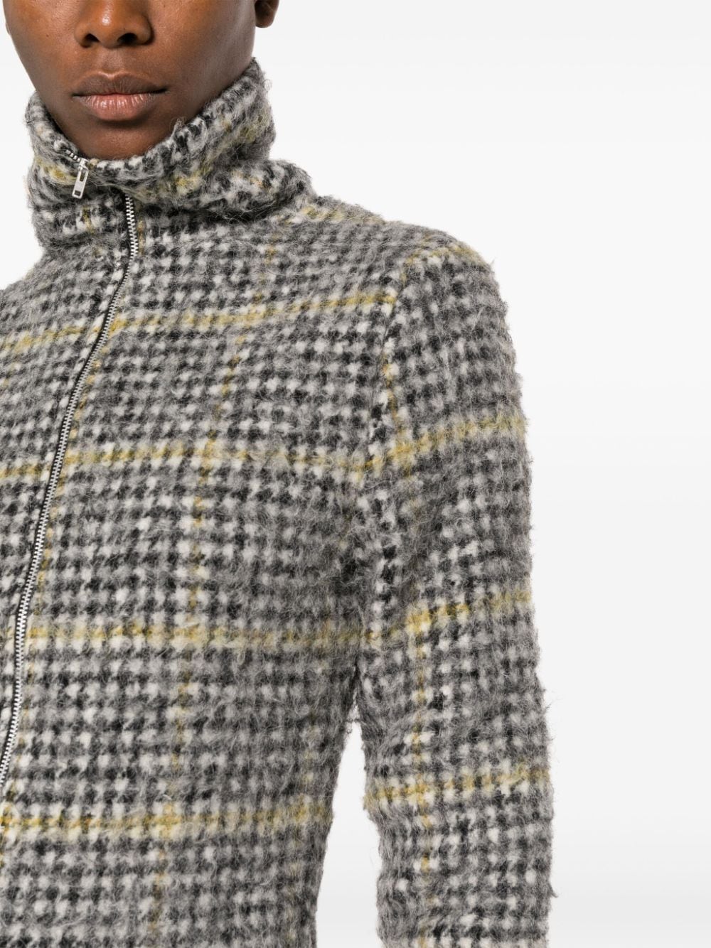 Shop Our Legacy Houndstooth-pattern Brushed-knit Jacket In Grey