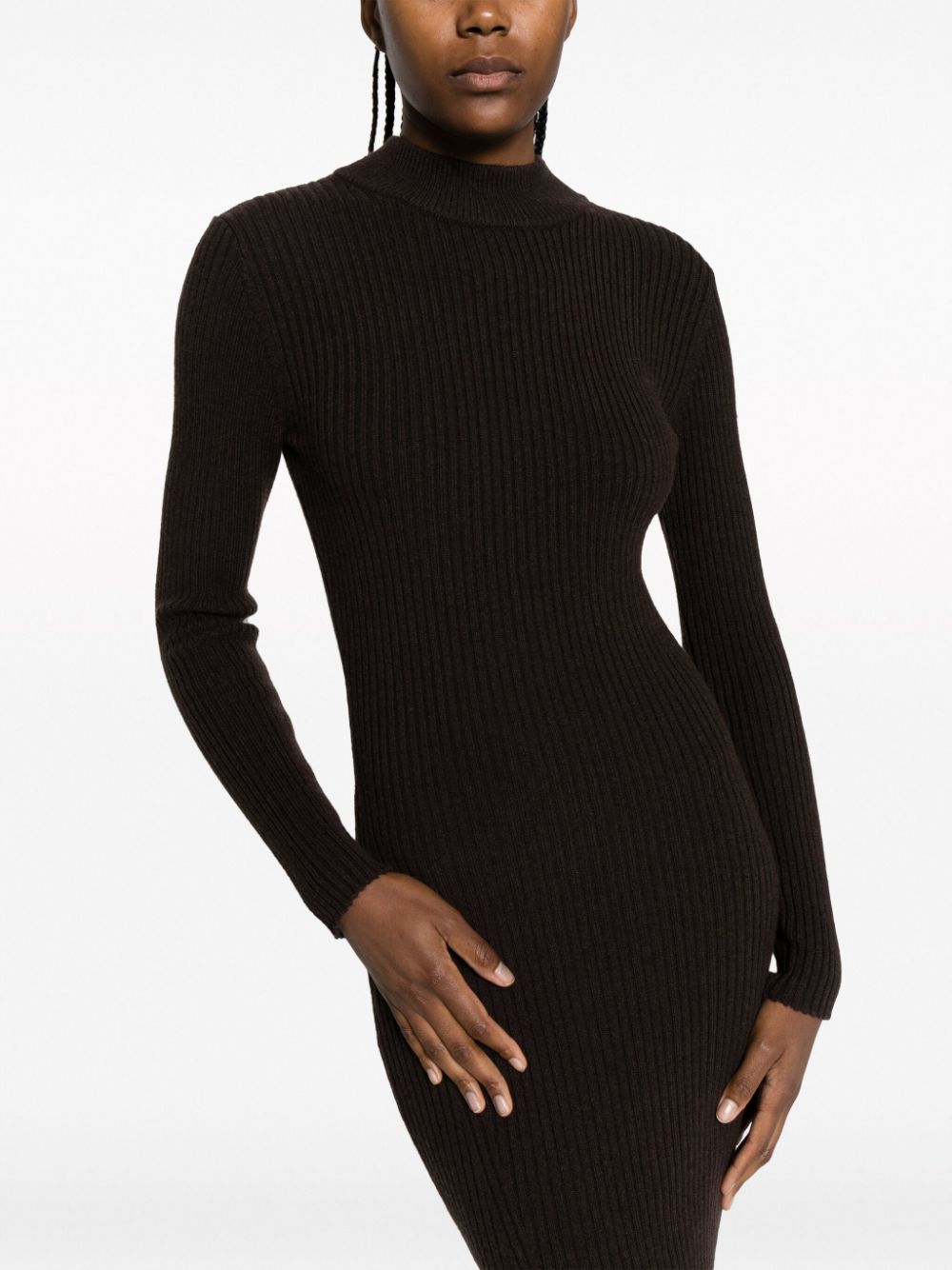 Shop Michael Michael Kors Long-sleeved Ribbed-knit Minidress In Brown