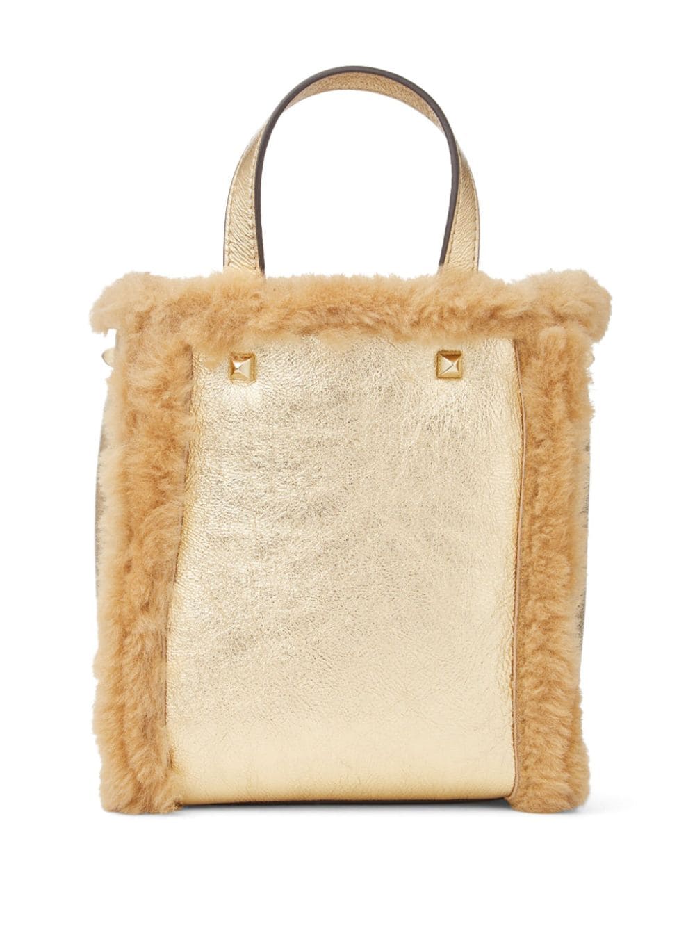 Shop Jimmy Choo Mini N/s Shearling Tote Bag In Gold