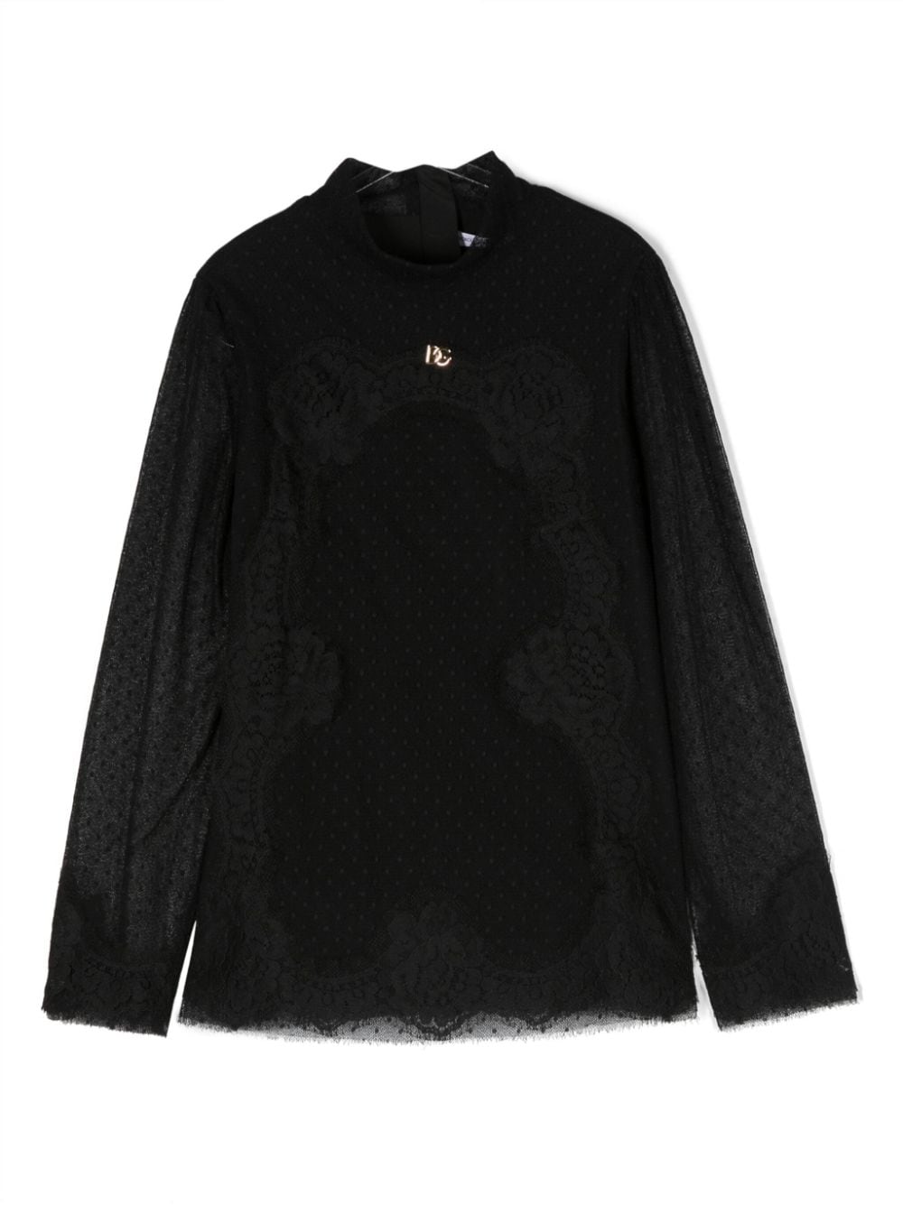 Dolce & Gabbana Kids' Logo-lettering Lace-detailing Blouse In Black