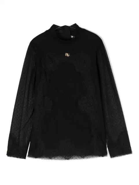 Dolce & Gabbana Kids blusa con letras del logo y panel de encaje 