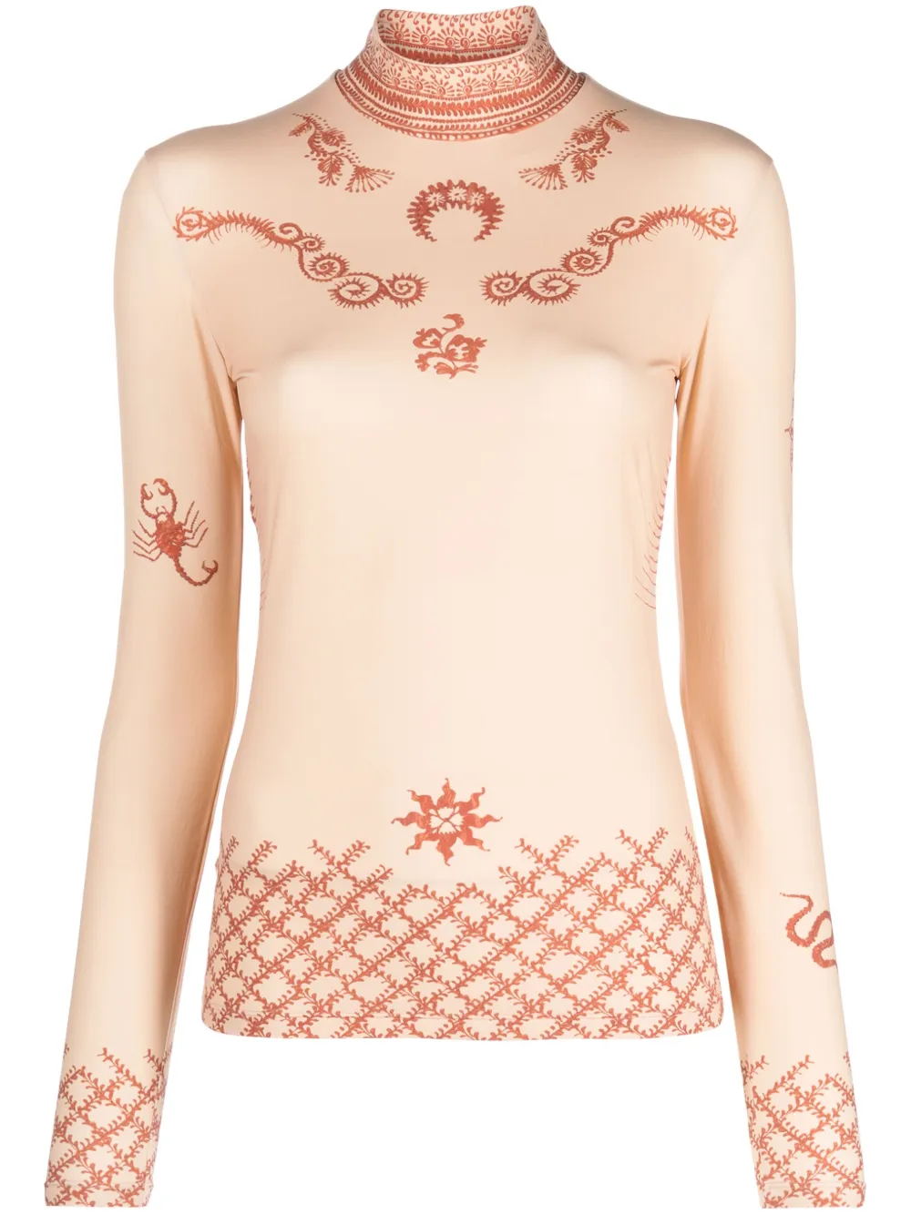 Marine Serre Henna Print Long Sleeved Second Skin Top In 中性色
