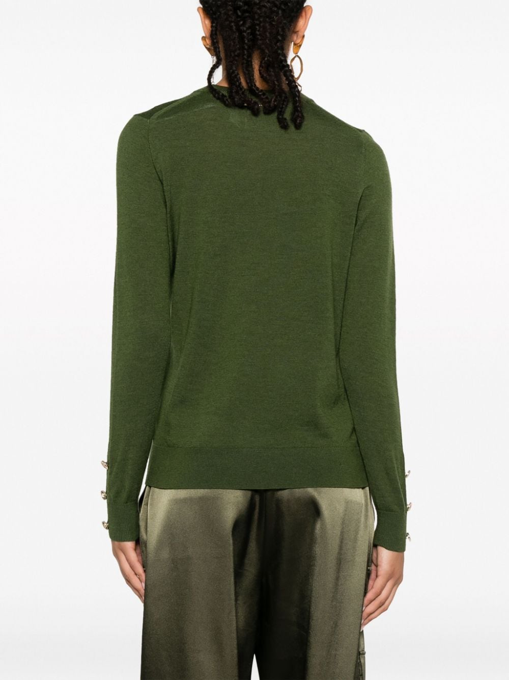 Shop Michael Michael Kors Buttoned-cuff Fine-knit Jumper In 绿色