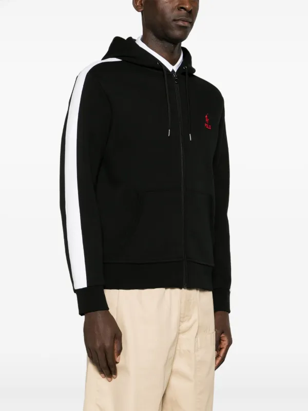 Polo Ralph Lauren stripe-detail zip-up Hoodie | Black | FARFETCH