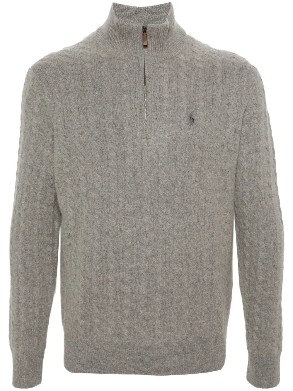 Shop Polo Ralph Lauren Pony-embroidered Cable-knit Jumper In Grey