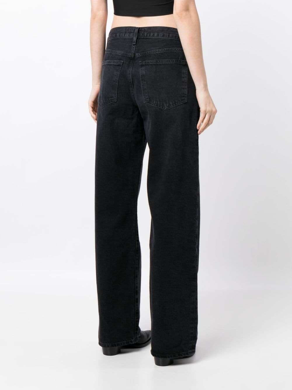 Shop Agolde Fusion Dark-wash Flared Jeans In Black
