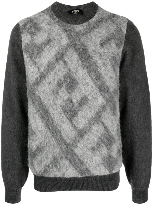 FENDI FF motif Knitted Jumper Grey FARFETCH IE