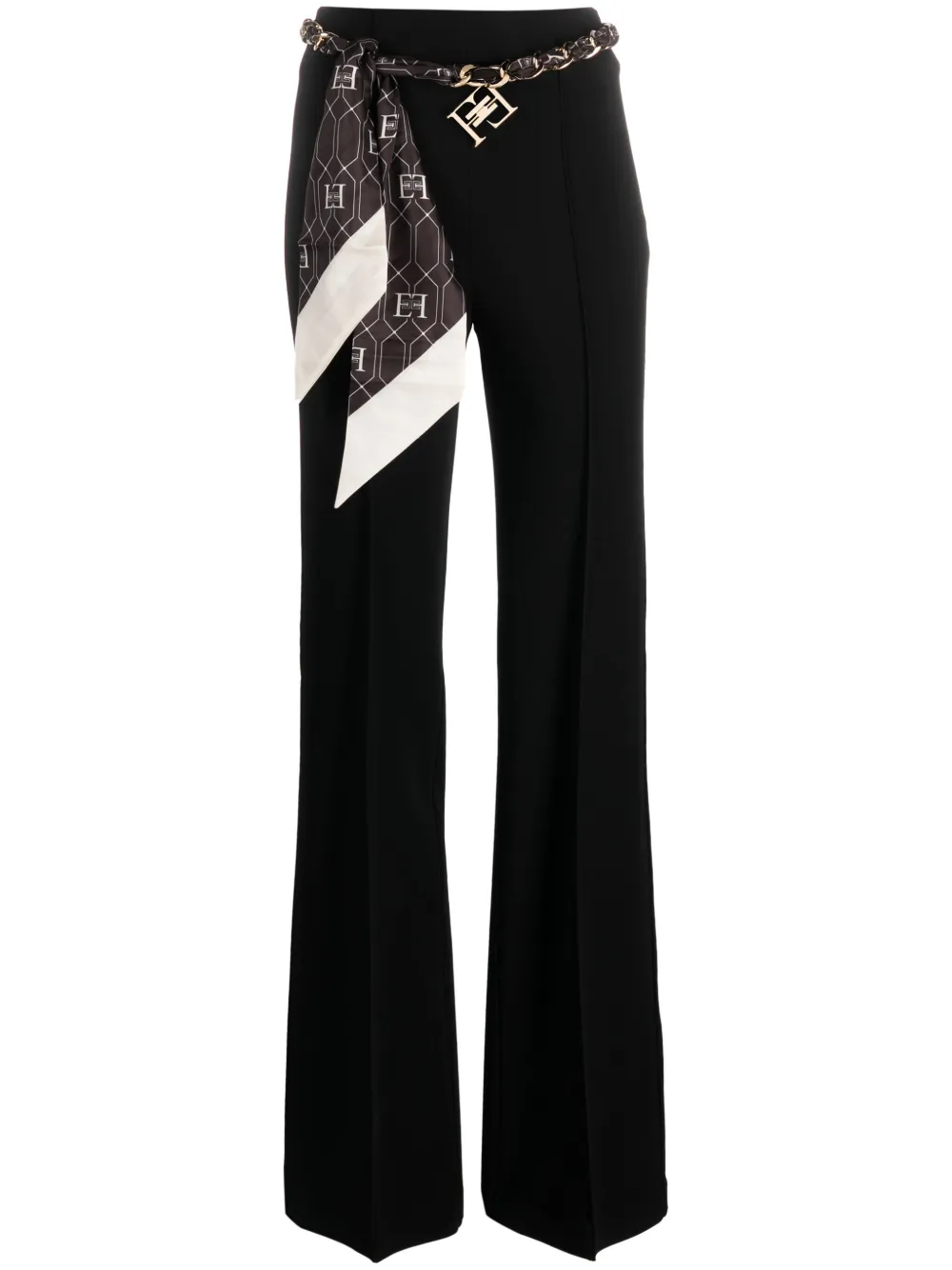 Elisabetta Franchi Scarf-detaill Cropped Trousers In Black