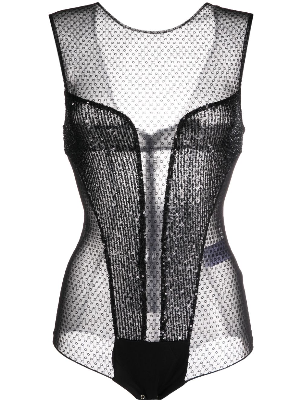 Elisabetta Franchi Daily Embroidered Tulle Bodysuit In Black
