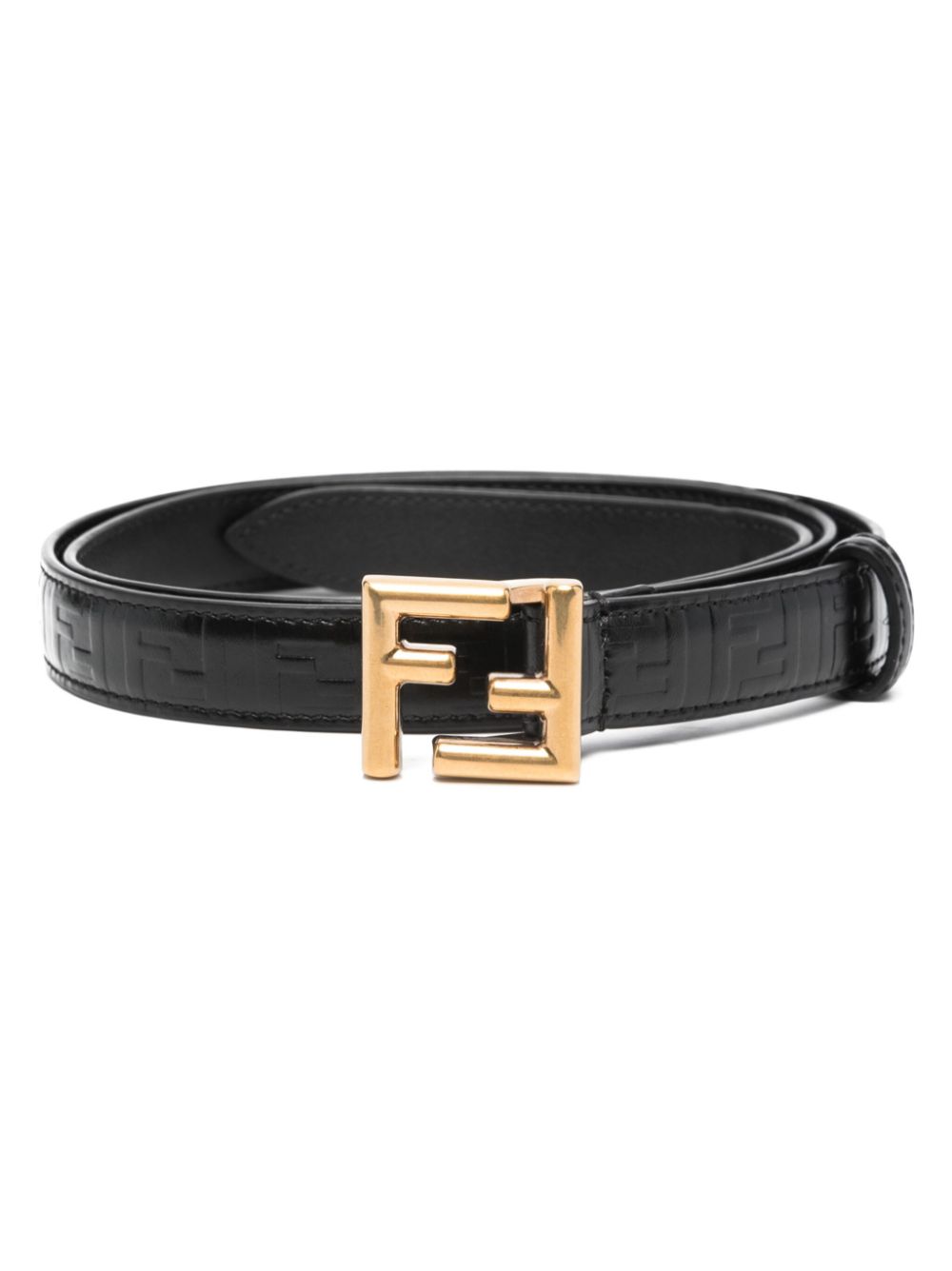 Fendi Ff-embossed Leather Belt In Black