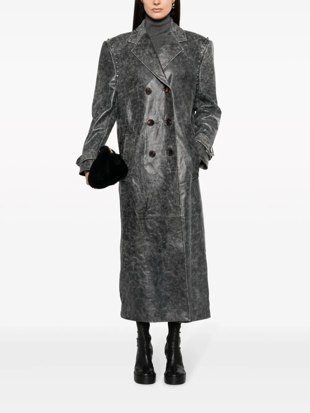 Alessandra Rich spike-stud leather long coat - Grijs