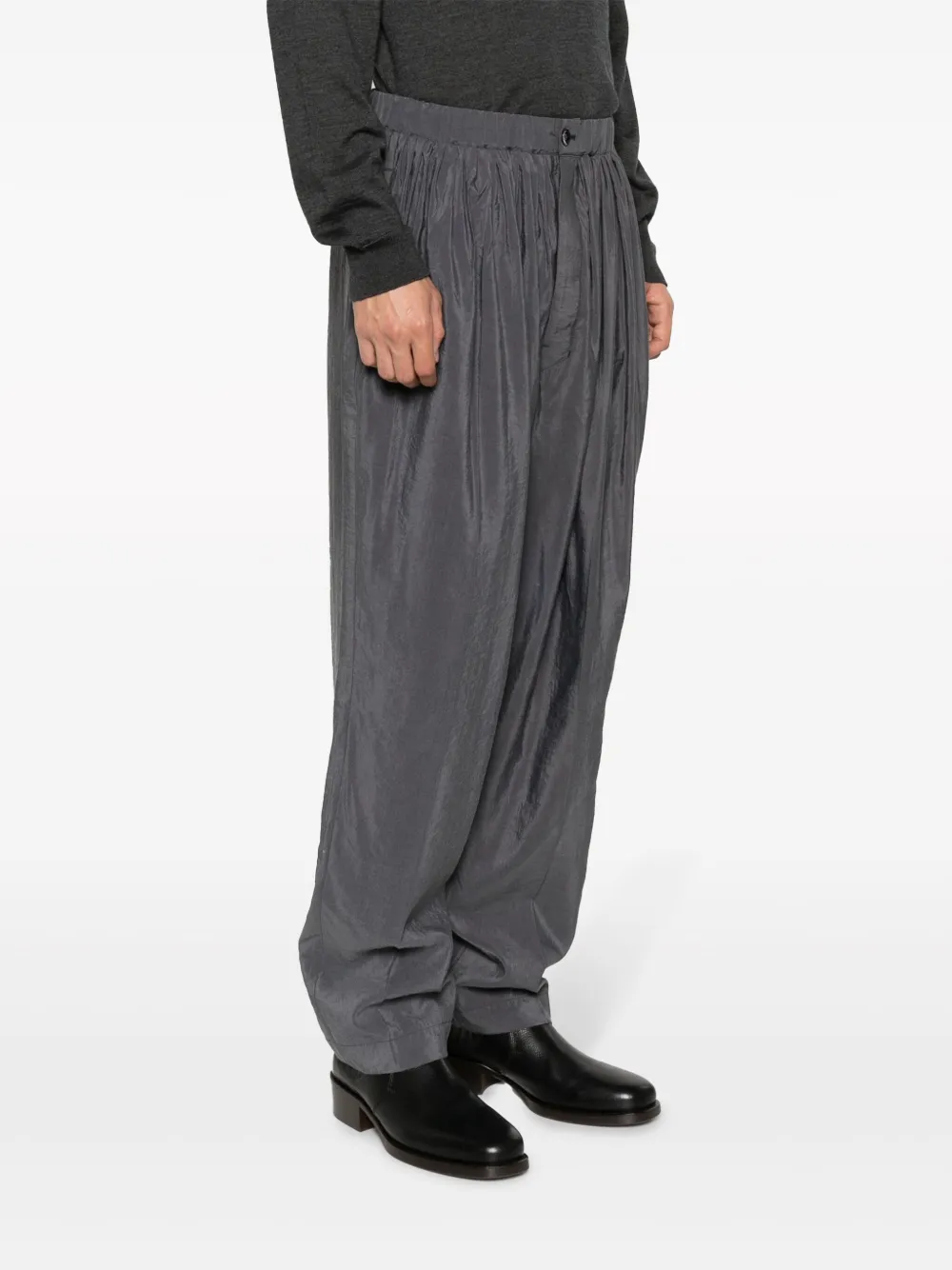 Shop Lemaire Pleated Silk-blend Trousers In Grey