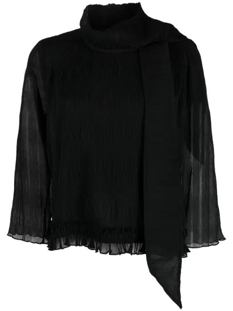 GANNI detachable-scarf plissé-effect blouse