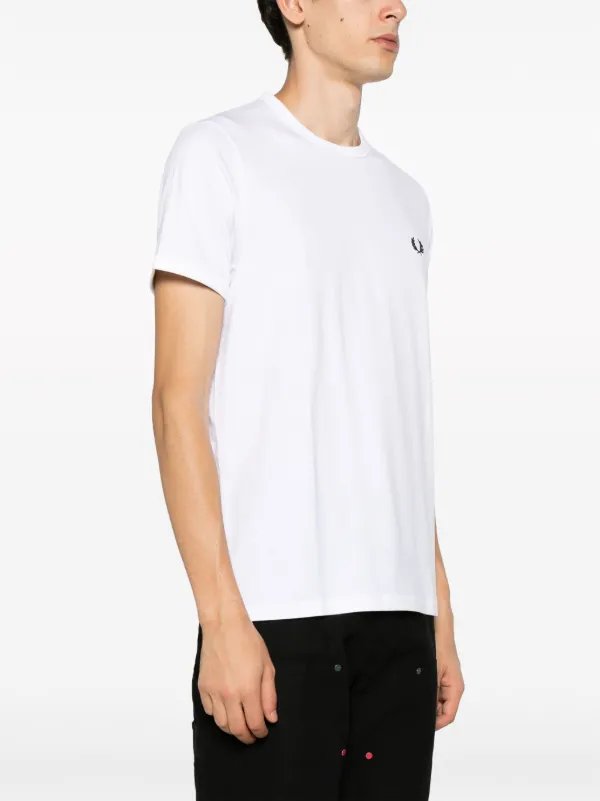 Tシャツ・カットソー FRED PERRY Men T Shirts M6006100 White Fred Perry logo-embroidered Cotton T-shirt | White | FARFETCH CA