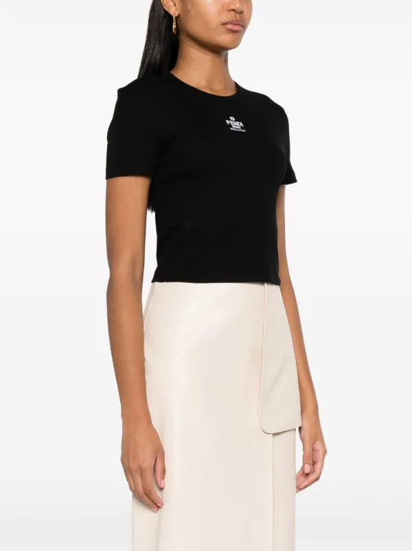 FENDI logo-embroidered Cropped cotton-blend T-shirt | Black