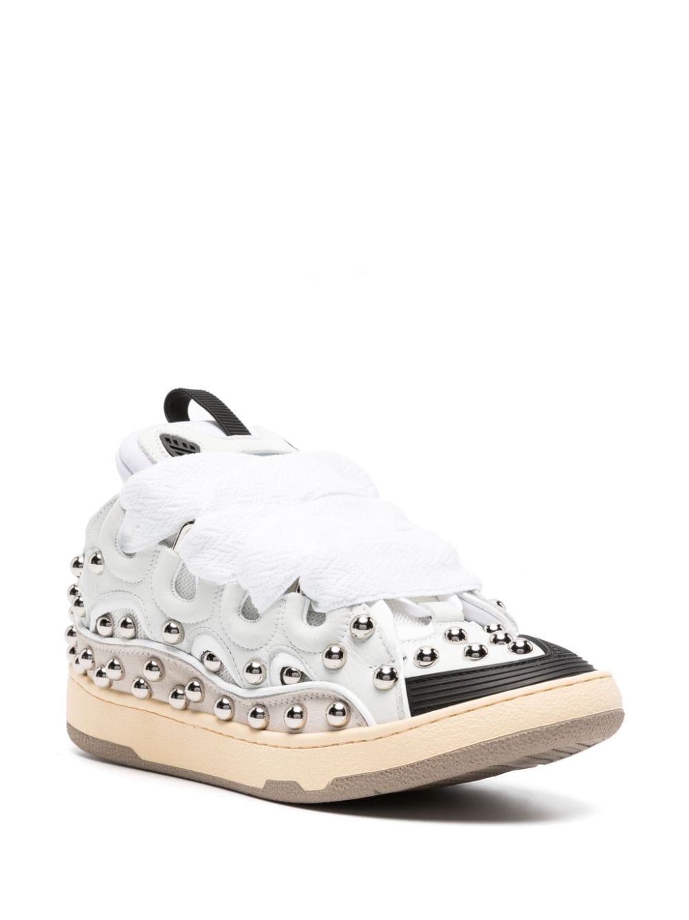 Shop Lanvin Curb Panelled Leather Sneakers In White