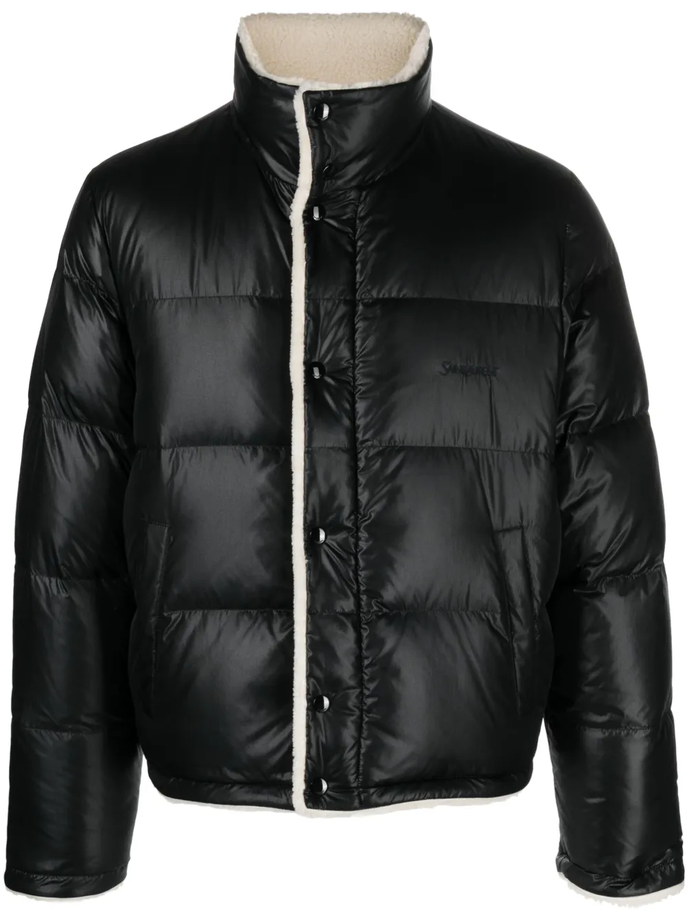 Saint Laurent Men's Faux Shearling Puffer Jacket In Black