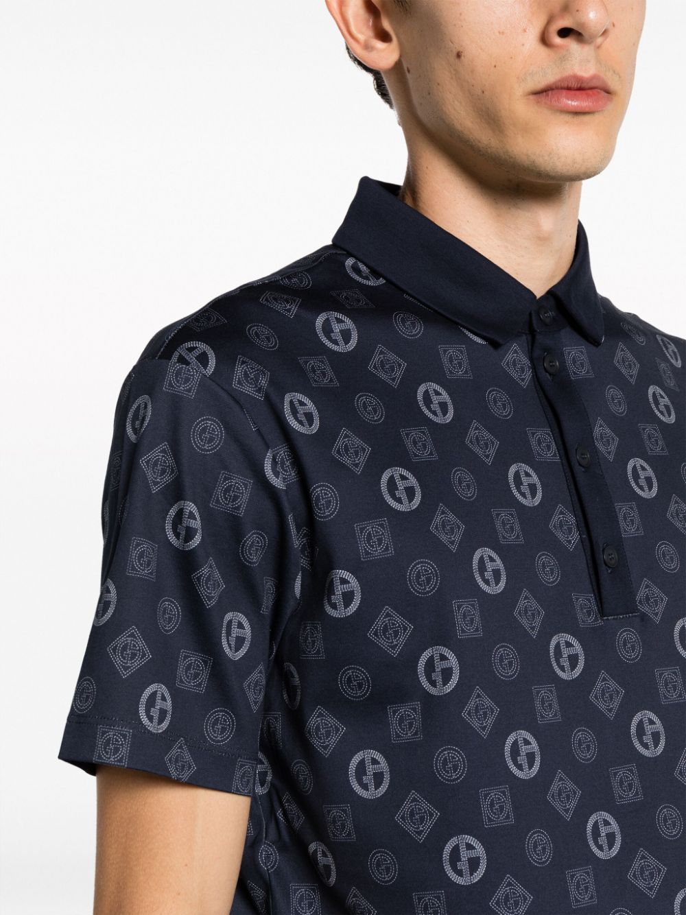 Giorgio Armani monogram-print Cotton Polo Shirt - Farfetch