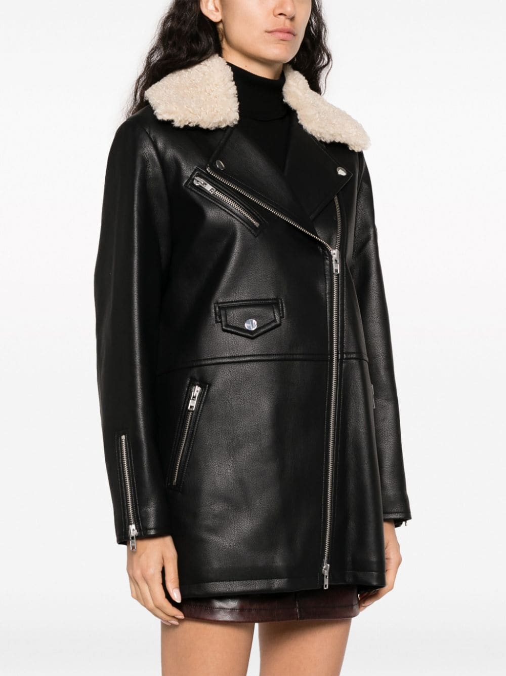 Shop Stand Studio Notched-collar Faux-shearling Jacket In Black