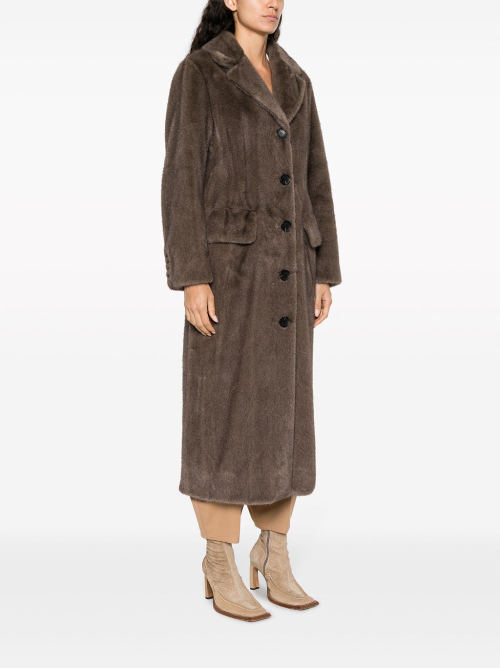 Shop Stand Studio Notched-collar Faux-shearling Coat In Grey