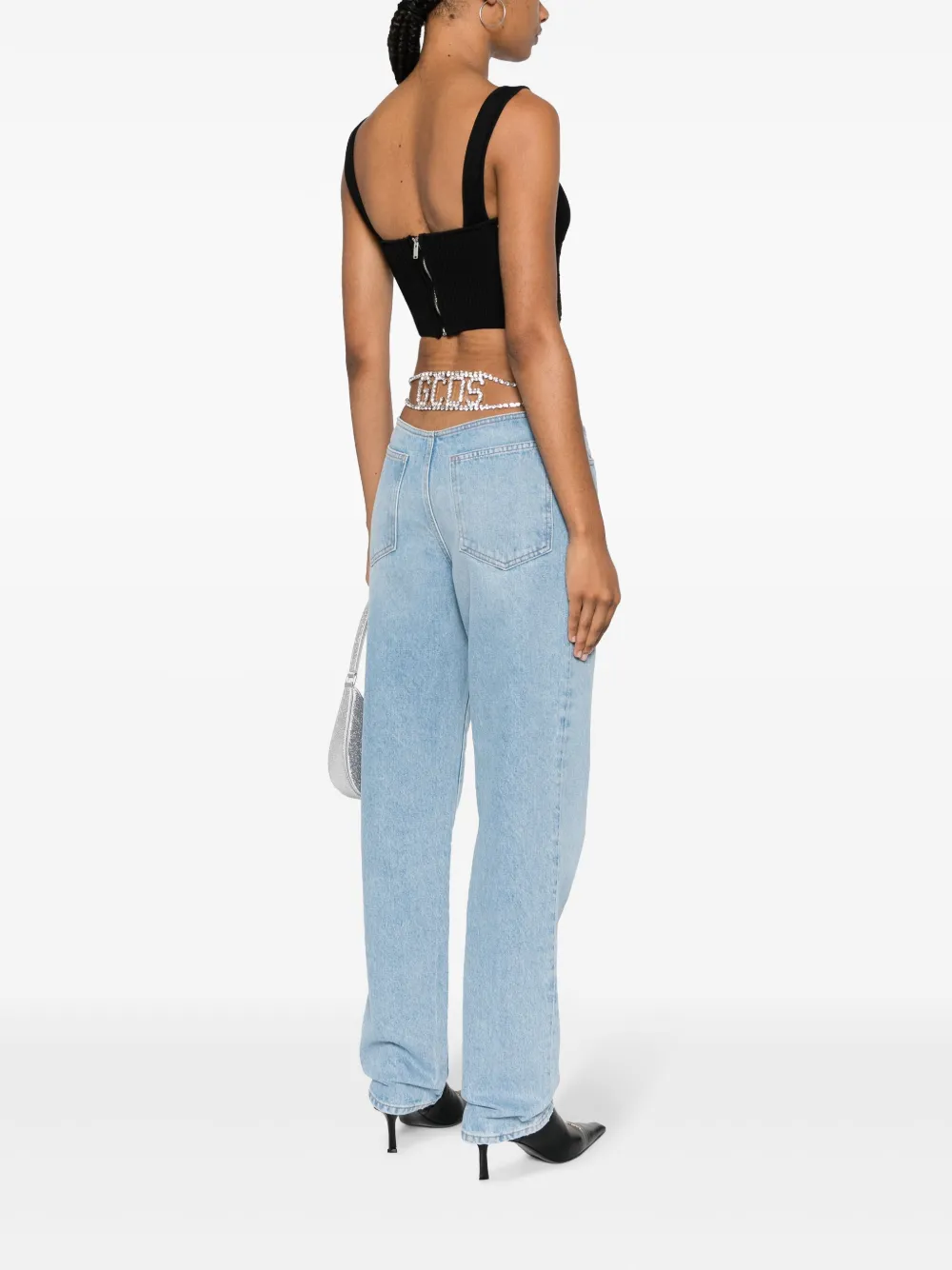 Gcds crystal-embellished choker jeans - Blauw