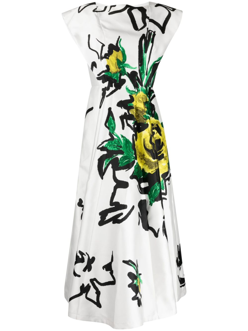 Philosophy Di Lorenzo Serafini Punk Flowers Satin-finish A-line Dress In Weiss
