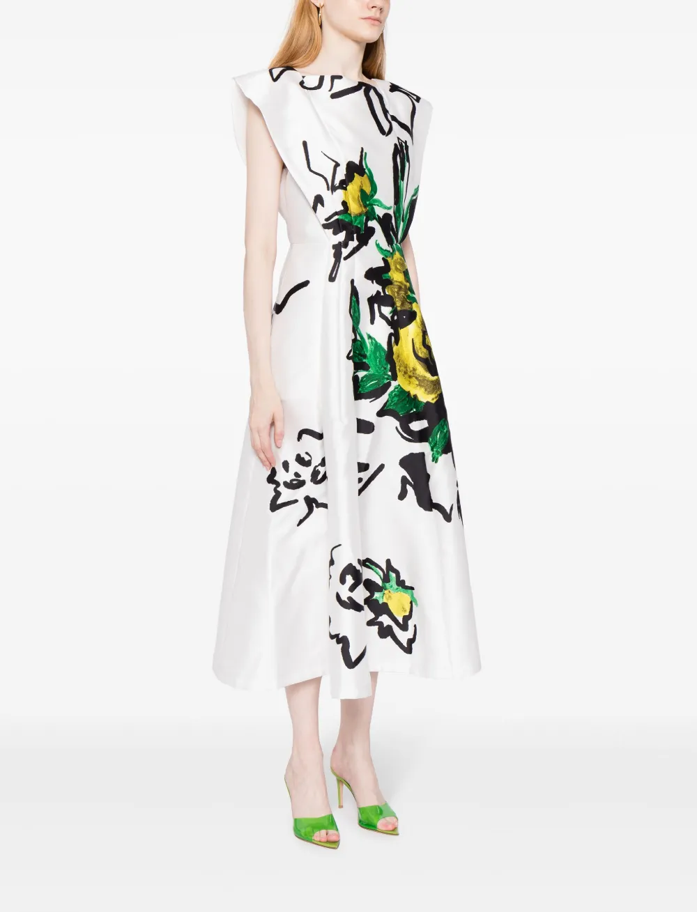Philosophy Di Lorenzo Serafini Punk Flowers Satin-finish A-line Dress In Weiss
