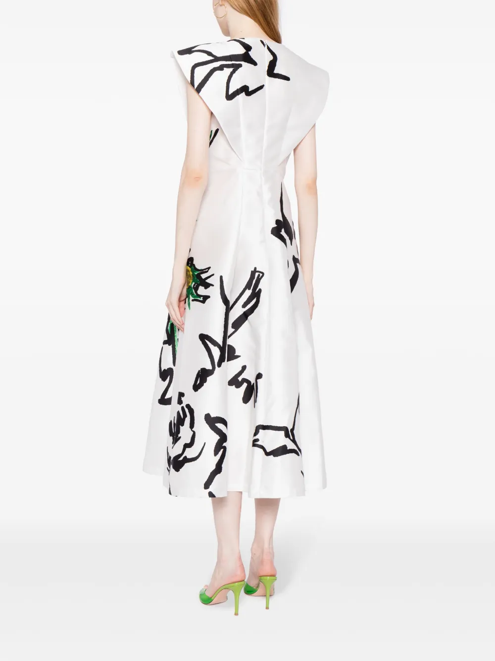 Philosophy Di Lorenzo Serafini Punk Flowers Satin-finish A-line Dress In Weiss